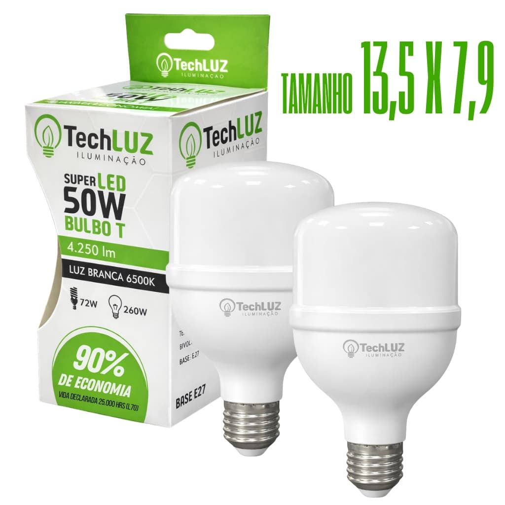 Kit 2 Lâmpadas Led 50W Bulbo 6500k Branco Frio (LUZ BRANCA) E27 Bivolt Inmetro Econômica