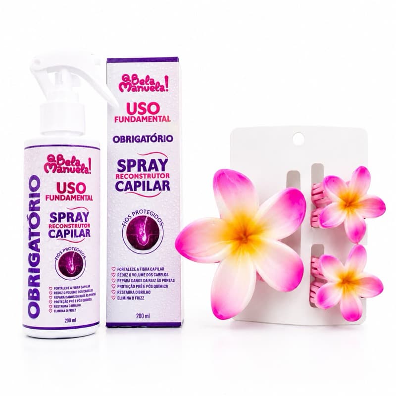 Kit Spray Reconstrutor Capilar + Presilhas Florais Kit Spray Reconstrutor Capilar 200ml + 3 Presilhas Florais Cabelo