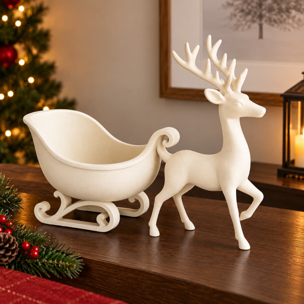 Rena com Trenó Natalino Decorativo – Enfeite de Natal para Mesa Decoração Natalina