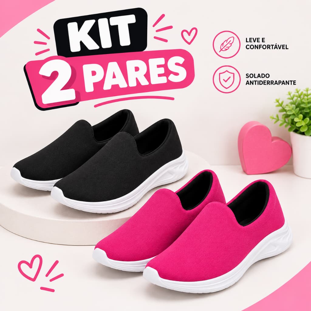 Kit 2 Pares Tênis Calce Fácil Infantil Confortável Menino e Menina do 27/33 Preto e Azul Marinho