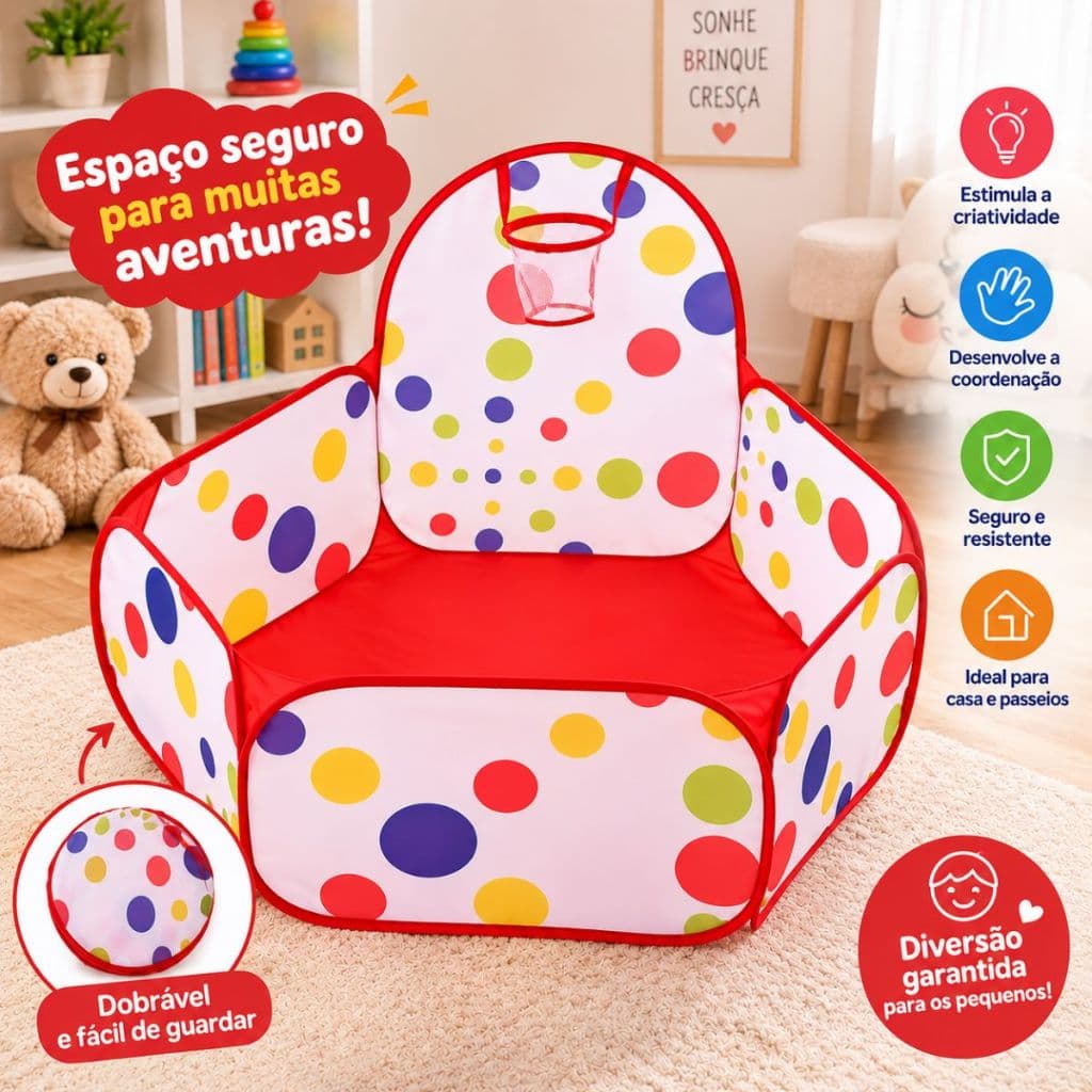 Piscina de Bolinhas Infantil 120cm com Cestinha de Basquete  Piscina Desmontável para Bebês e Crianças
