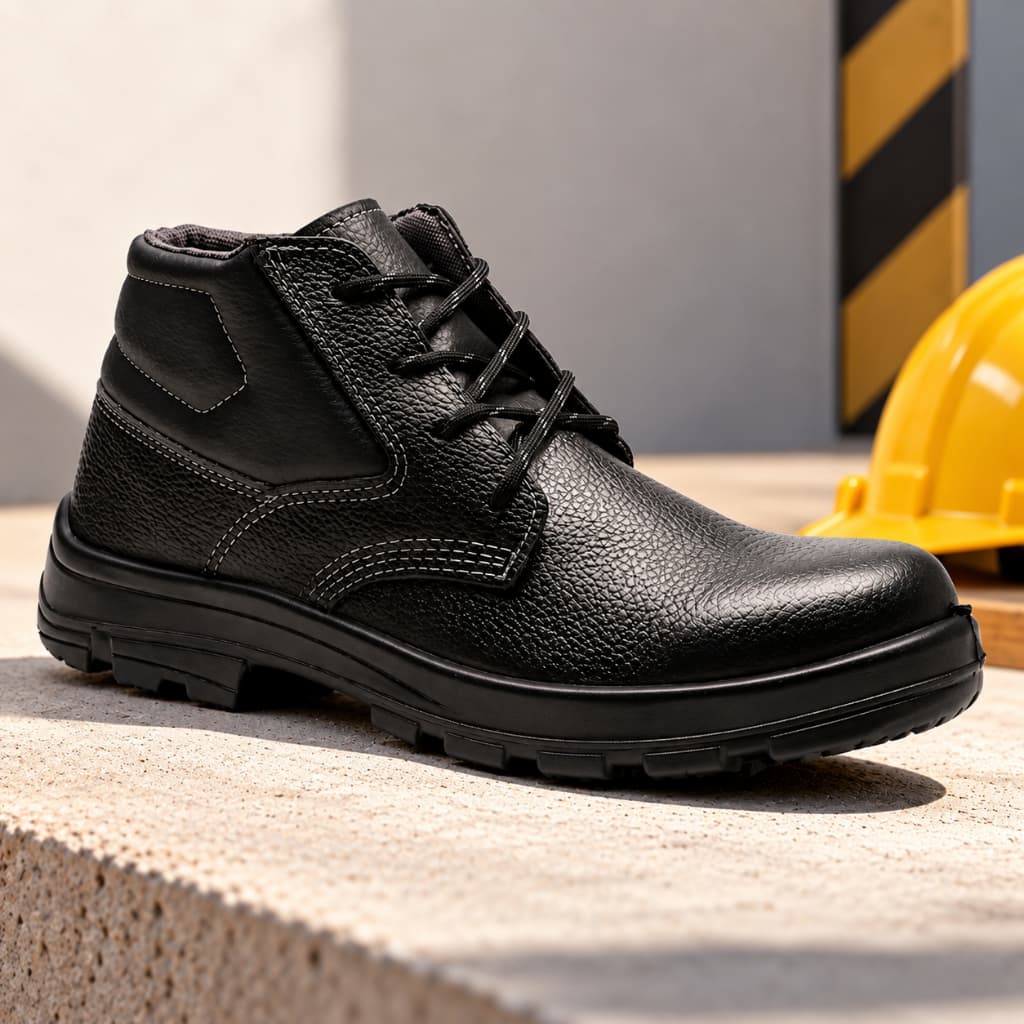 Bota Segurança Masculina EPI Com CA Couro Cadarço Bico PVC Antiderrapante Trabalho Obra
