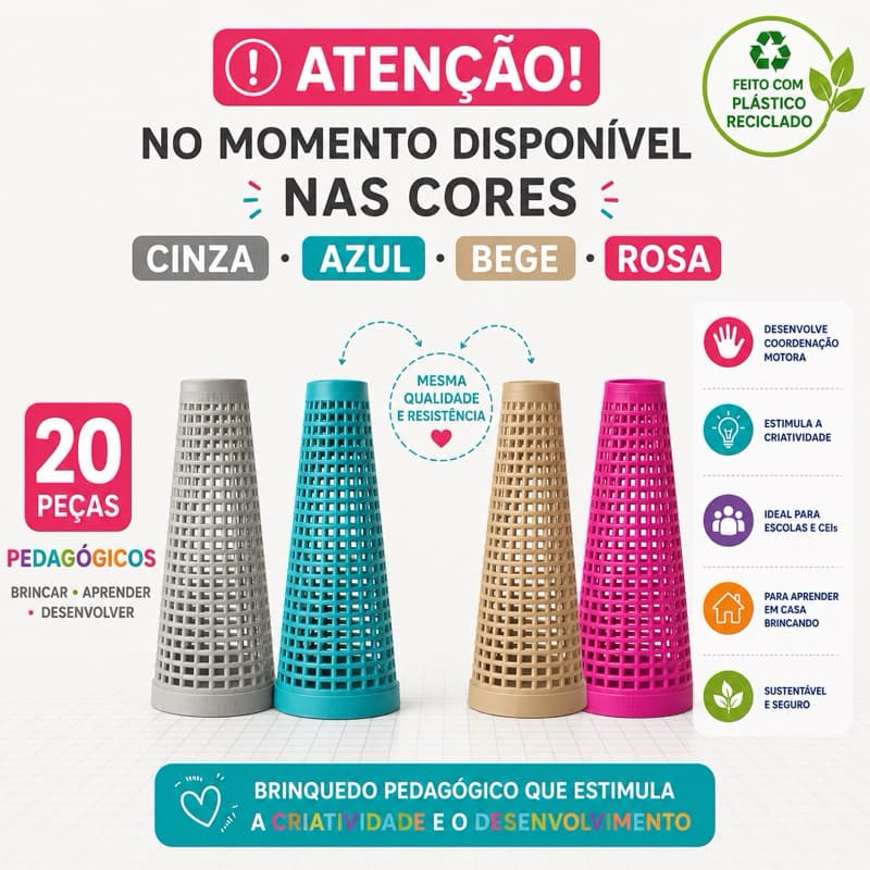 Kit 20 Cones de linha vazio 16cm Coloridos Pegagógicos| Brinquedo | Educativo Reciclado | Cilindro Pedagógic