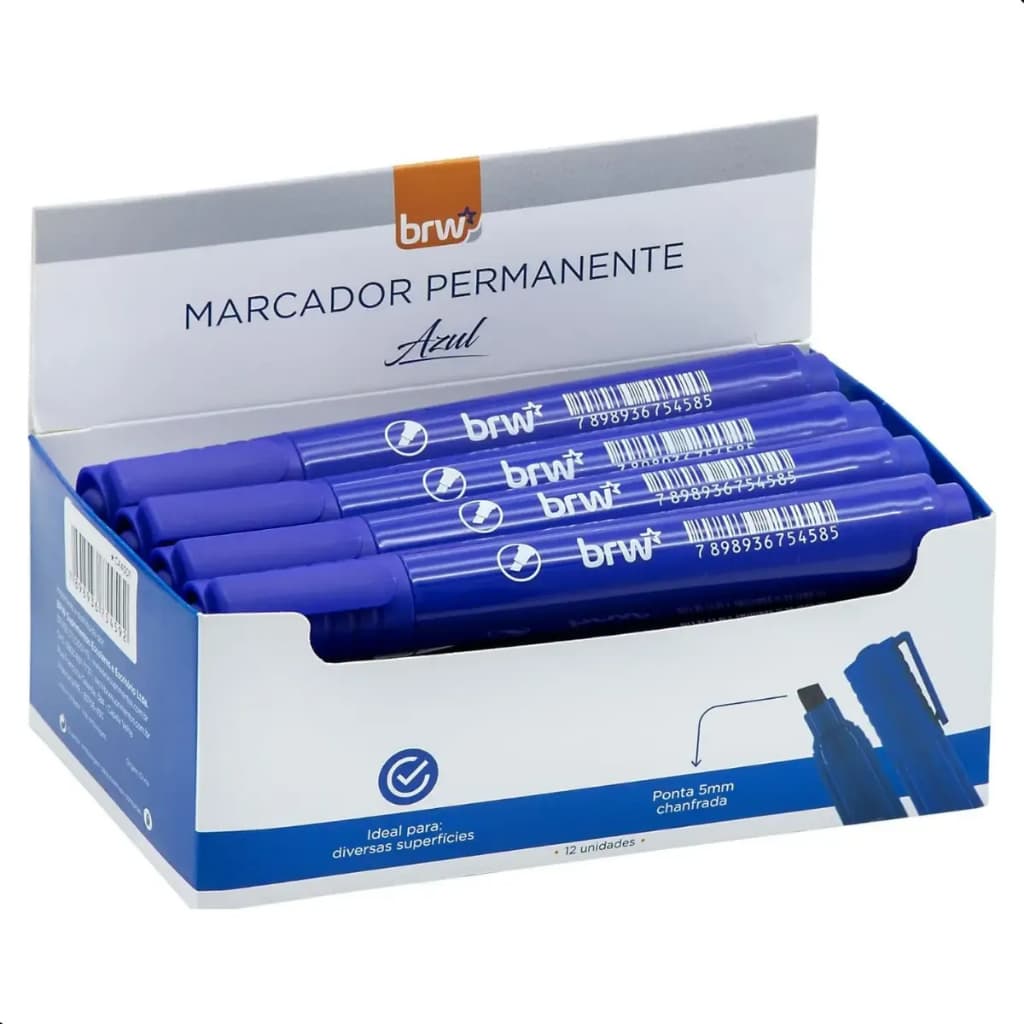 Pincel Atômico Marcador Permanente Azul Brw 12 Unidades
