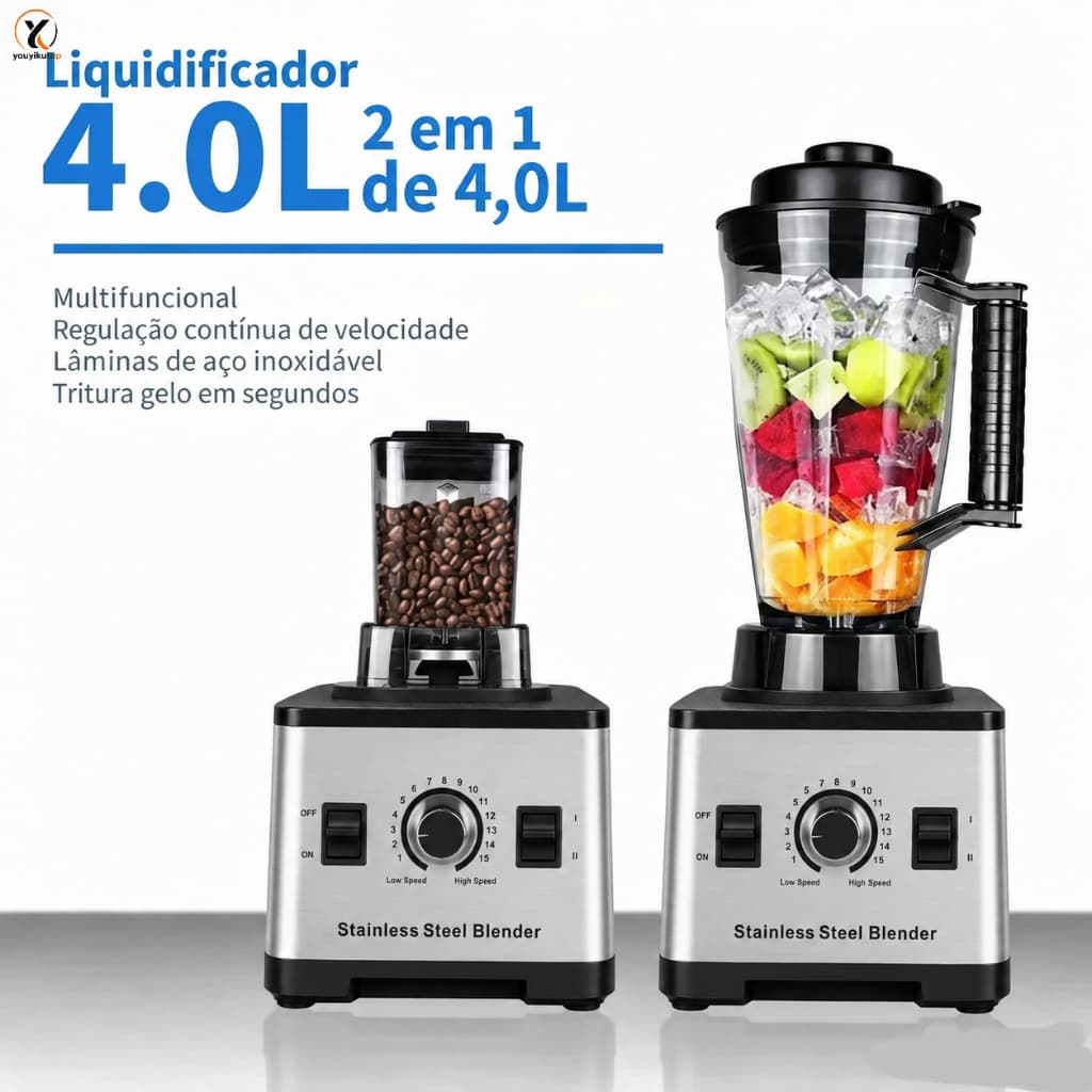 Liquidificador Industrial 1800W 4L Alta Potencia Copo Resistente Base Inox Bivolt 110V/220V