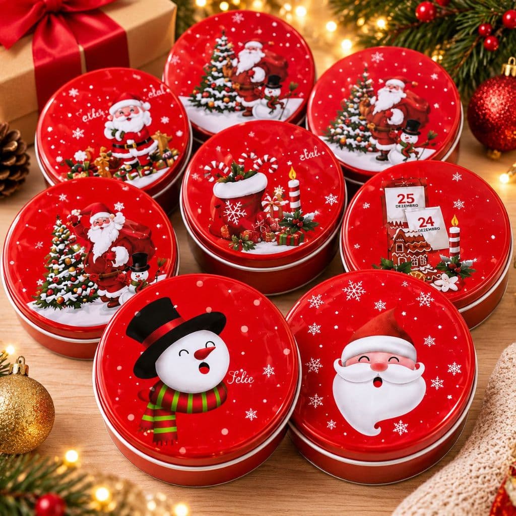 Kit 12 Latas de Natal de Metal Sortidas para Lembrancinhas Doces Bombons Presentes de Natal - Latinhas Natalinas