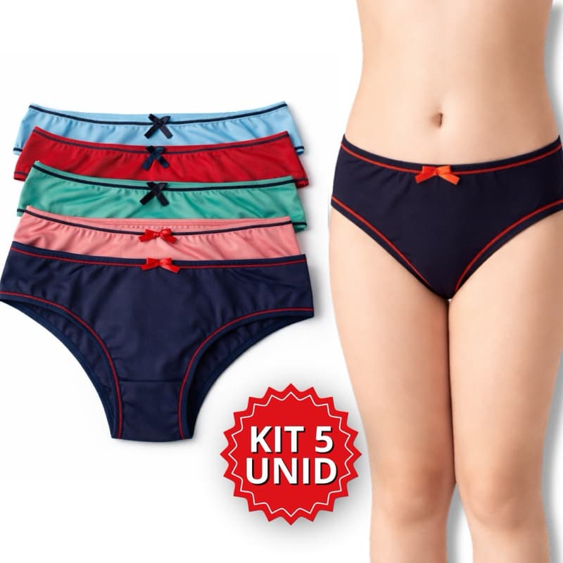 Kit com 5 Calcinhas Infantil Meninas 4 a 12 Anos Conforto Premium