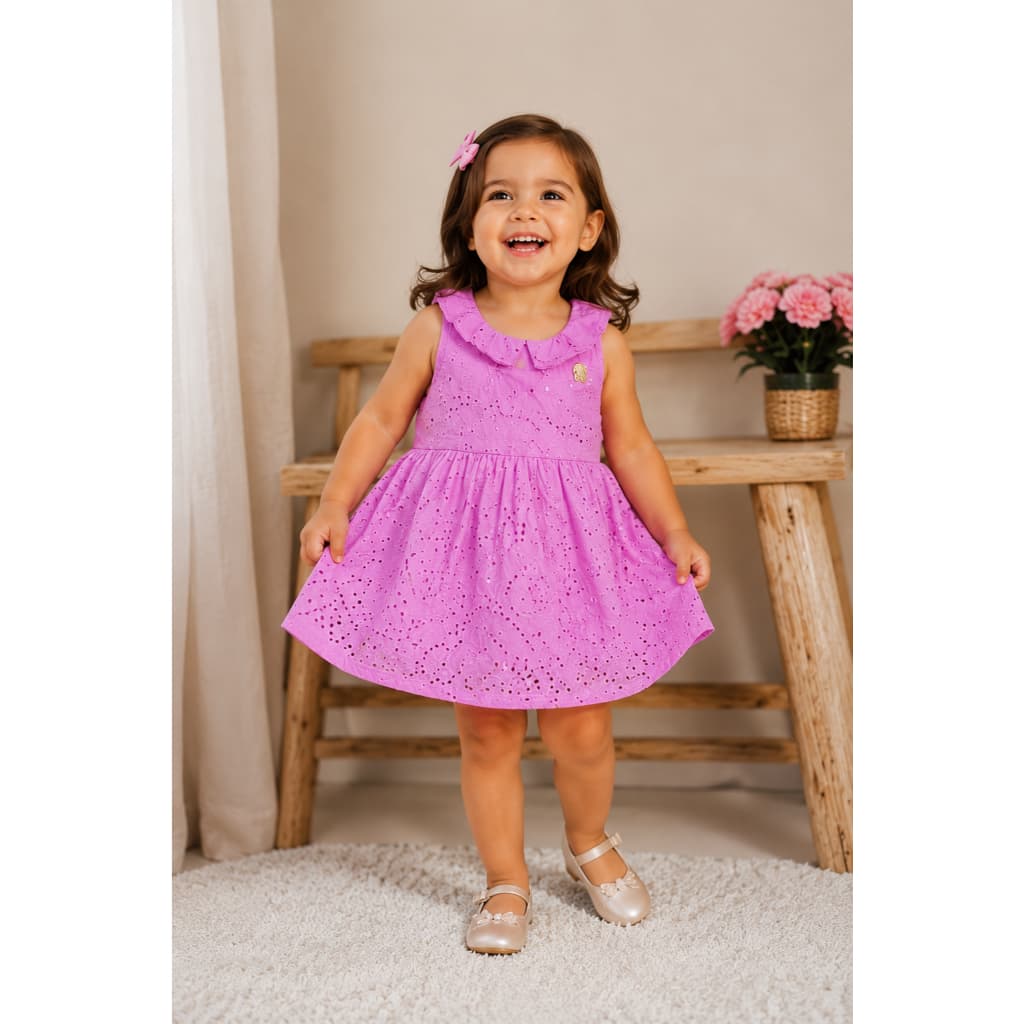 Vestido Infantil Menina Social Festa Coral em Laise Delicado Elegante P ao 03