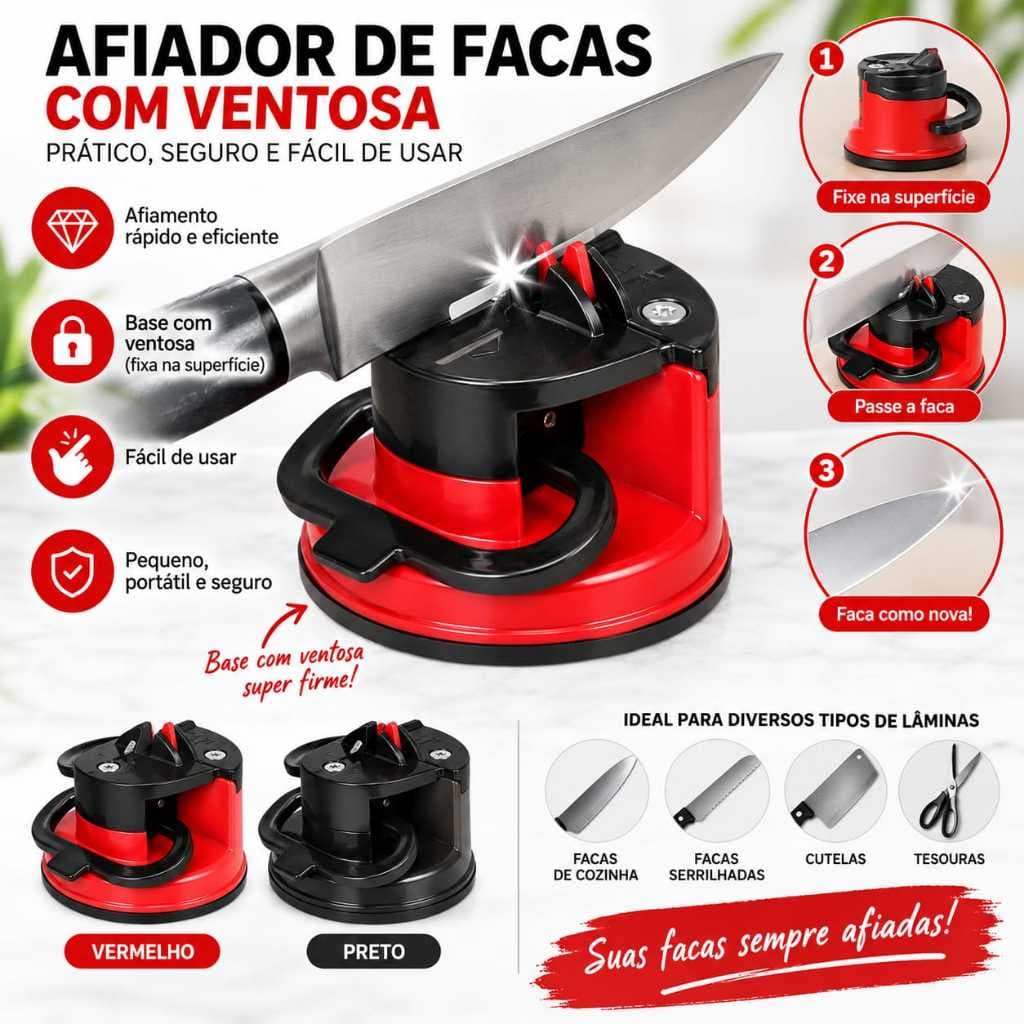 Amolador De Facas Pequeno Prático Fácil De Usar Portatil Com Ventosa - Afiador Portatil de tesoura e canivete