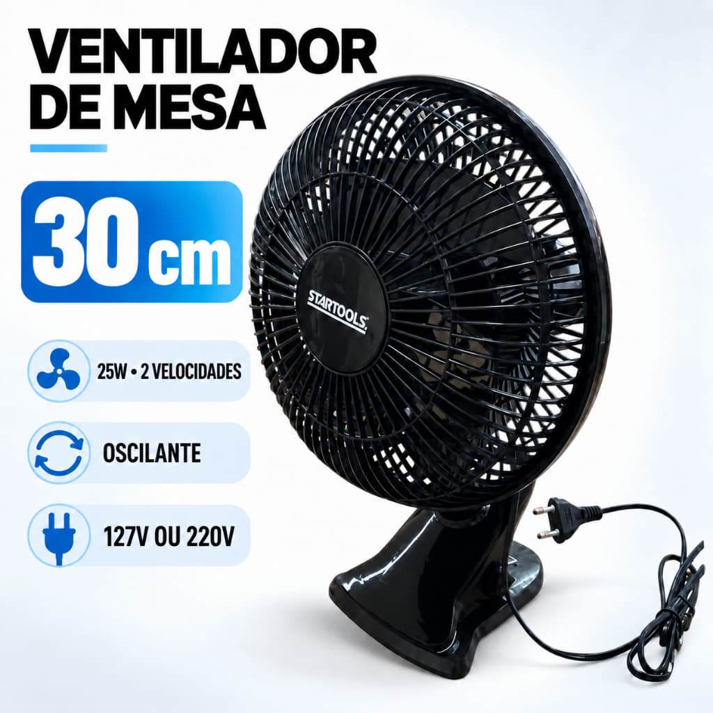 Ventilador Mesa Portatil 127V Silencioso Leve Resistente Durável Oscilante Gira para os Dois Lados