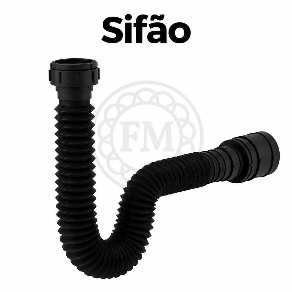 Sifão Sanfonado Flexível Preto Universal para Pia Lavatório Banheiro Cozinha Tanque Ajustável