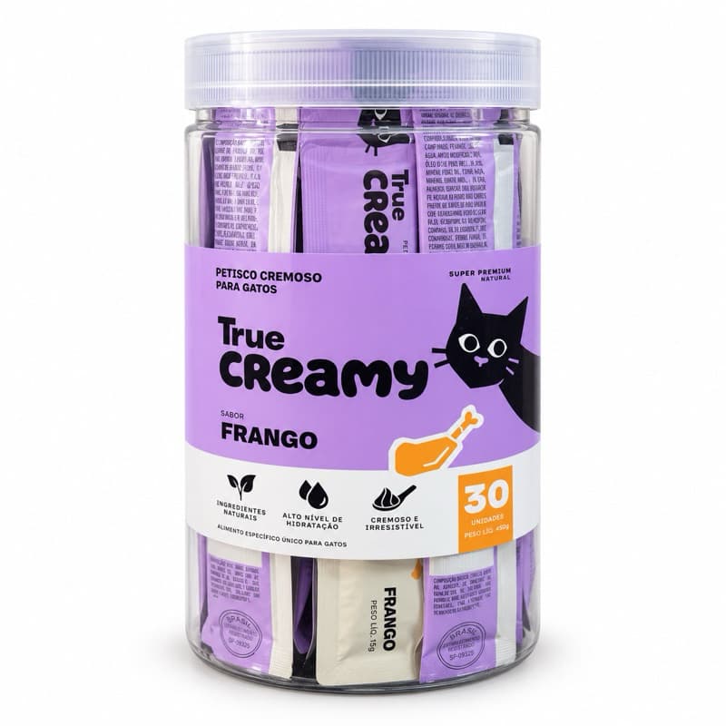 Petisco Cremoso para Gatos True Creamy Sabor Frango – Pote com 30 Unidades