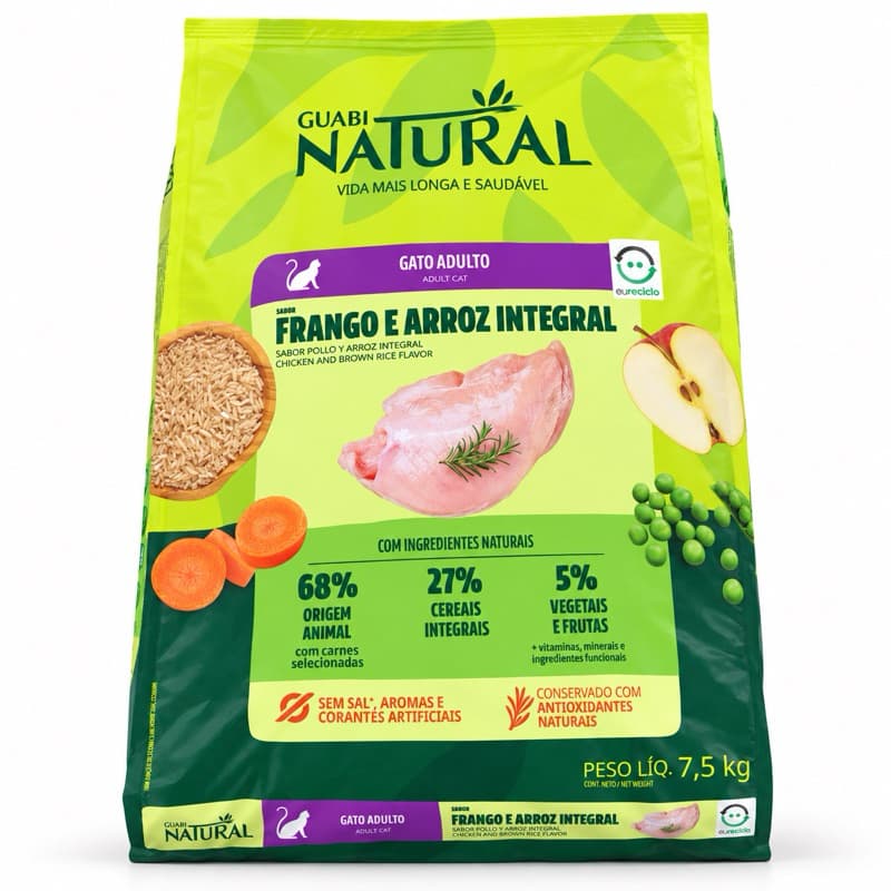 Ração Guabi Natural para Gatos Adultos Frango e Arroz Integral 7,5kg