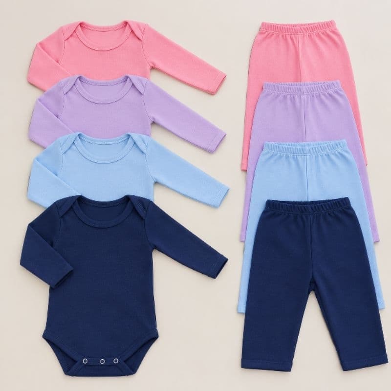 Kit 4 peças para bebê 2 Bodys + 2 calças infantil maternidade