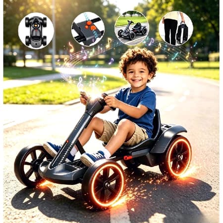 360° Triciclo Elétrico Drift Infantil Kart Carro Suporta até 30 Kg Luzes e Música 3 Velocidades com Amortecedor Seguro