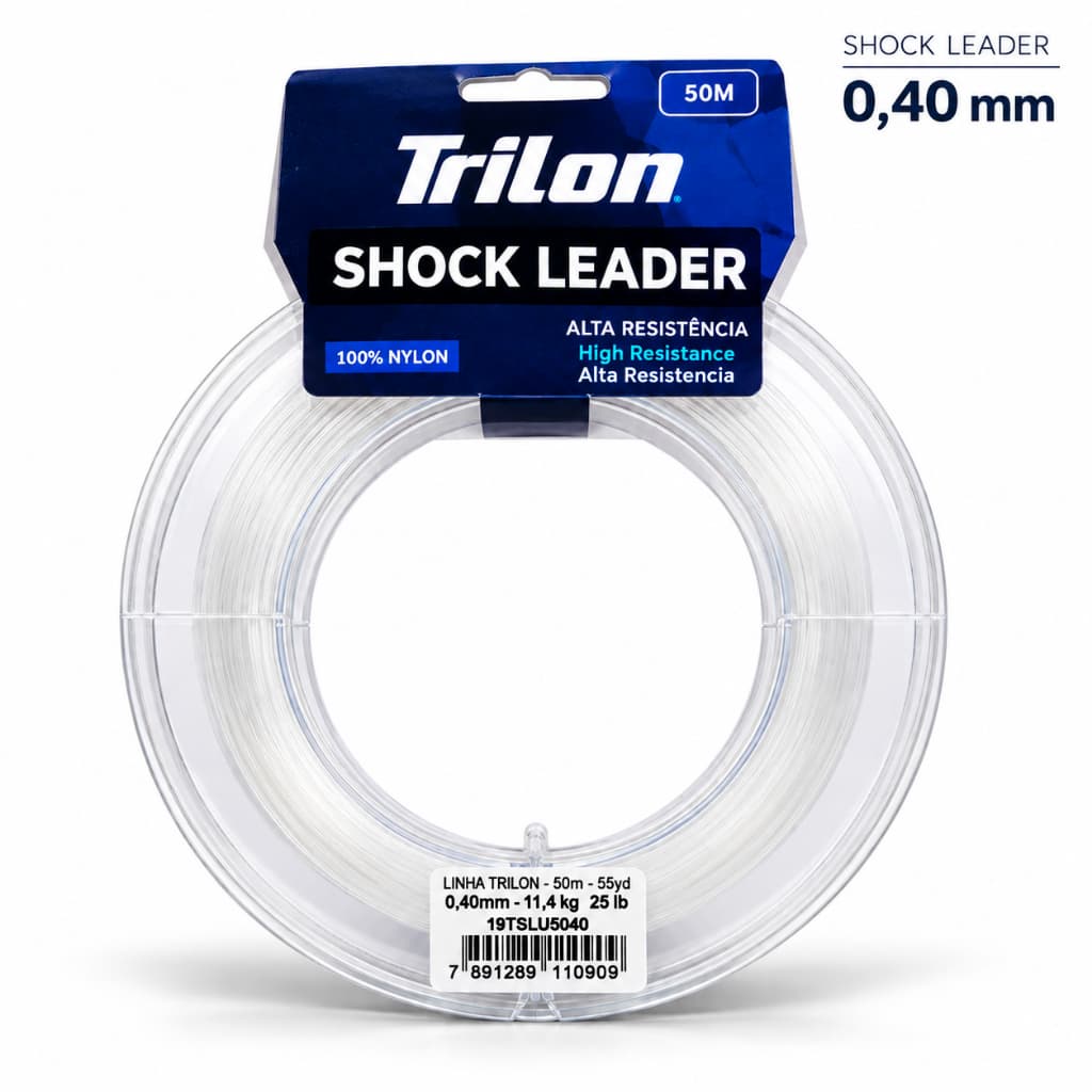 Linha Trilon Shock Lider 0,40mm 11,4kg Chicote Pesca Resistente Transparente anti-abrasão 50Mts Chicote
