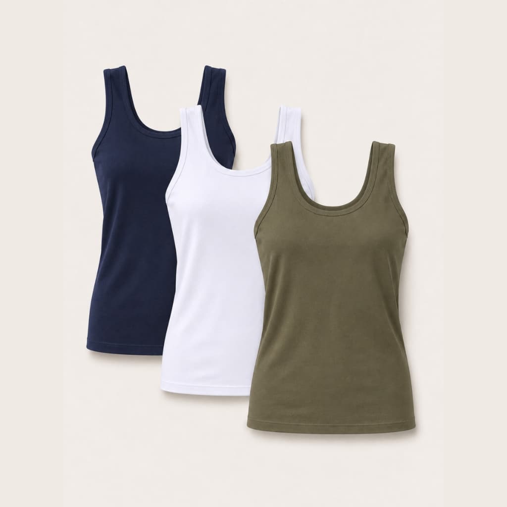 Kit 3/2 Blusinha Regata Alça Larga Lisa Feminino Confortavel Casual e Dia a Dia
