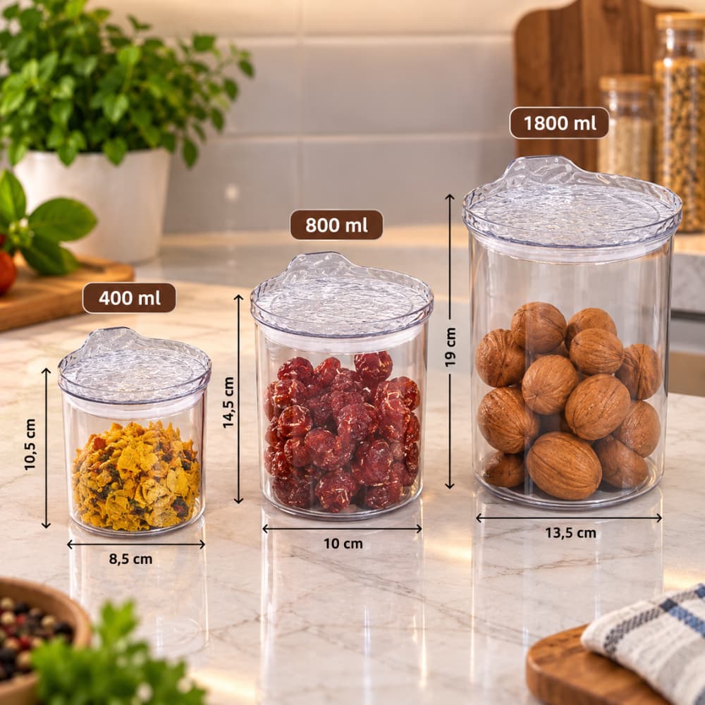 Kit 3 Potes Herméticos Redondos com Tampa 400ml 800ml 1800ml Organizador de Alimentos
