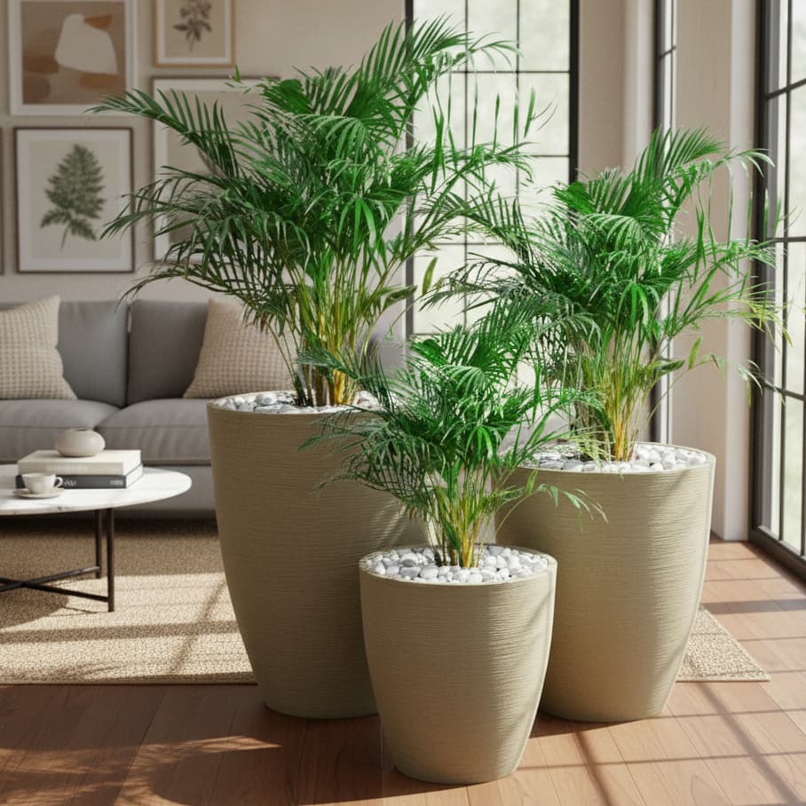 Kit Conjunto 3 Vasos para Plantas e Flores Grande Coluna Escovado Moderno Luxo P+M+G Polietileno Decorativo Sala Jardim