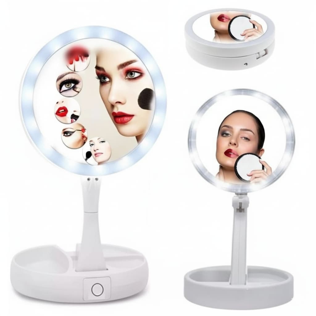 Espelho Maquiagem Profissional – Aumento 10x, Luz LED Dupla e Organizador com USB