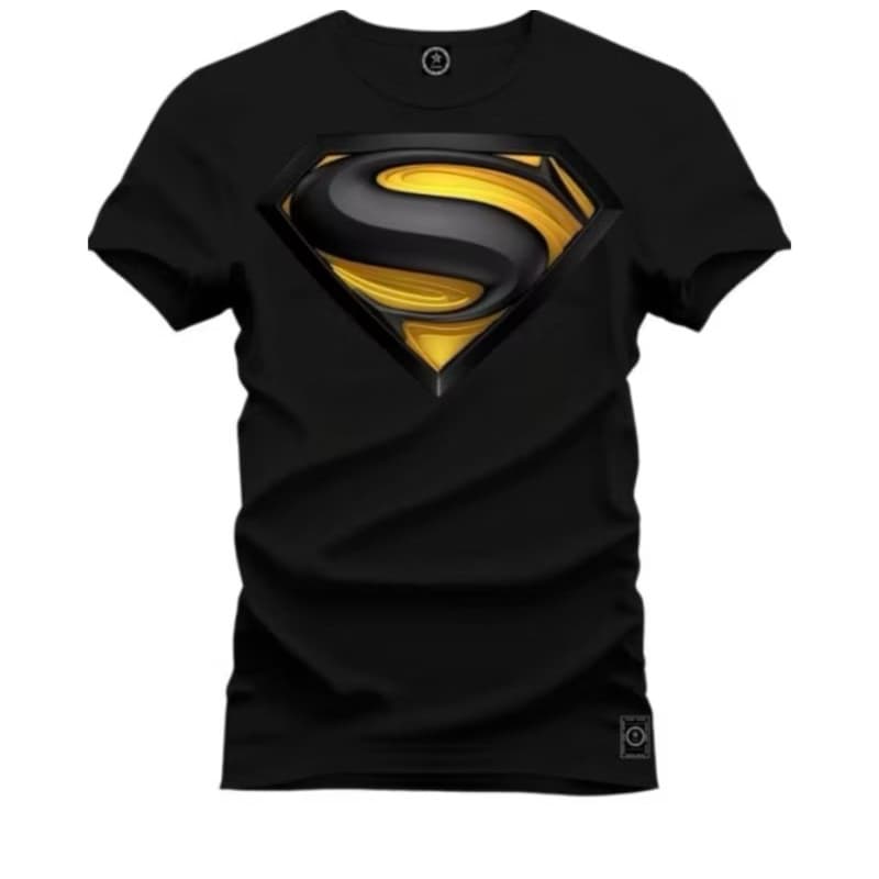 Camiseta Super Man Super Herói Preto Amarelo 100% Algodão Lançamento