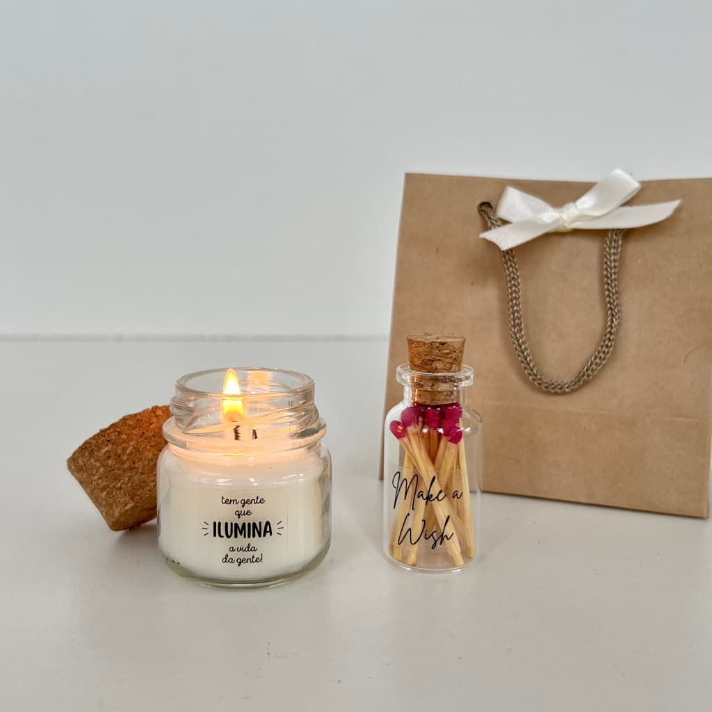 Mini Vela Aromática Perfumada + Potinho Fósfoto + Sacolinha Kraf para Lembrancinha Presente