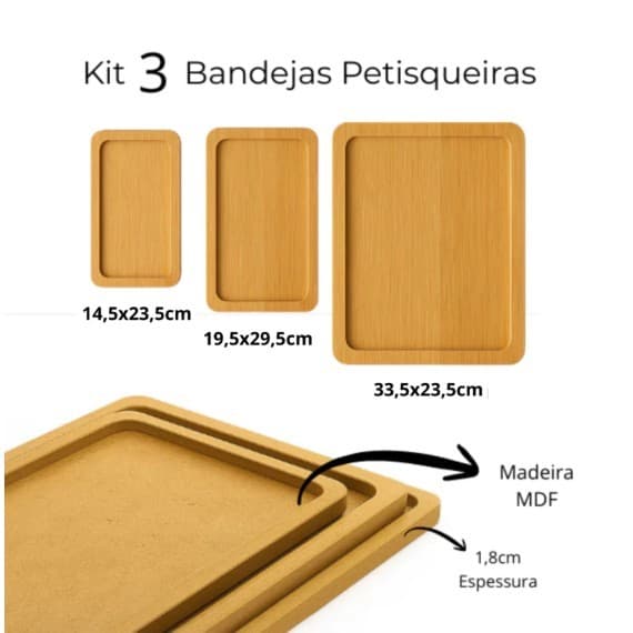 Kit Bandejas para Café Chá Petisqueira Condimentos Mesa Posta Decoração Organização
