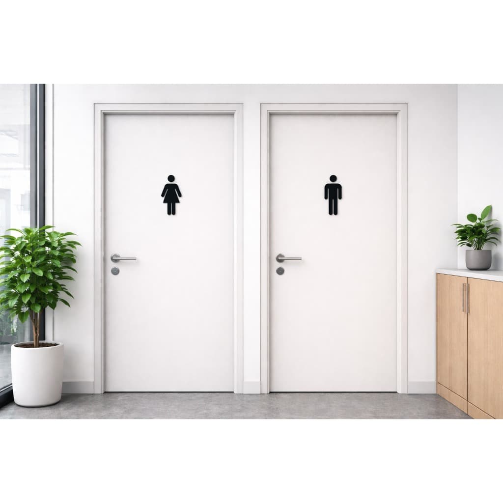 Placa Banheiro Masculino e Feminino Porta Escritório – Sinalização Moderna e Minimalista em Alto Relevo