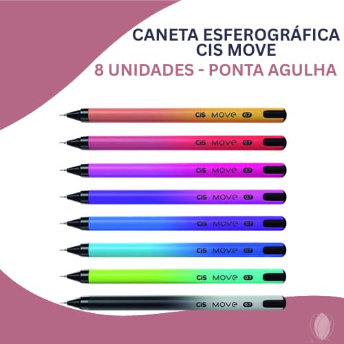 Kit Caneta Esferográfica Cis Move 0.7mm - 8 Cores Vibrantes