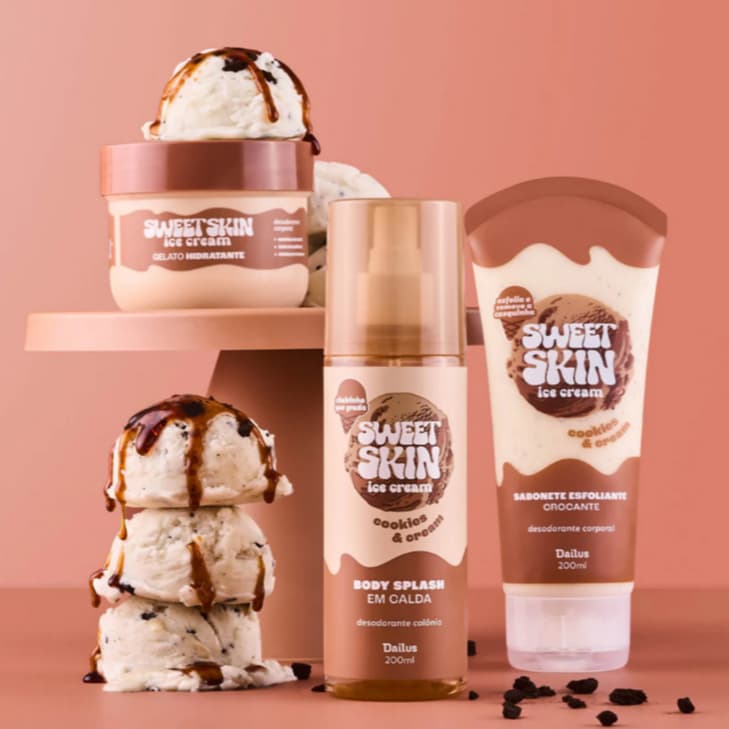Kit Trio Sweet Skin Ice Cream Completo Esfoliante + Hidratante + Body Splash 3 Opções