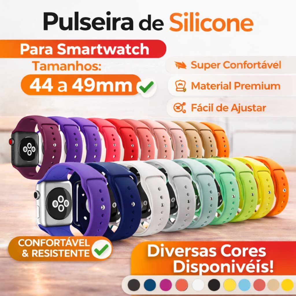 Pulseira Smartwatch Silicone Borracha Lisa Esportiva Compatível Tamanho 44mm 45mm 46mm 47mm 49mm