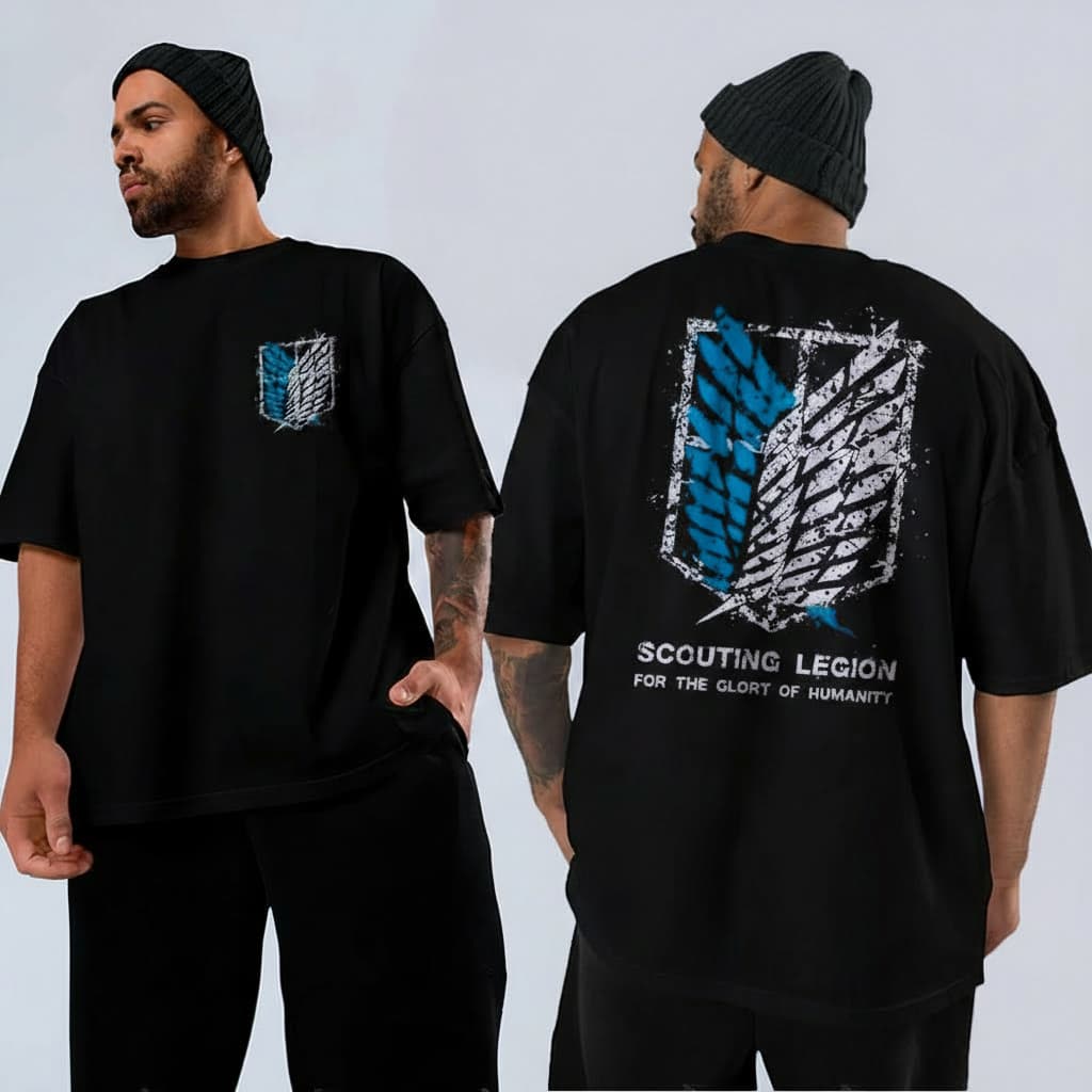 Camiseta Shingeki no Kyojin Scouting Legion Unissex Algodão Fio 30.1 Penteado Streetwear Larga