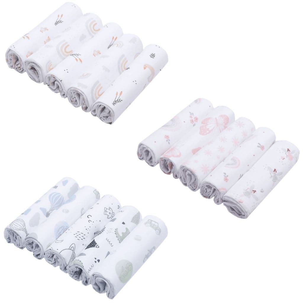 Fralda de Ombro Bebê Papi Soft 100% Algodão Dupla 68x68cm Kit 5 Unidades Estampadas Macias e Absorventes