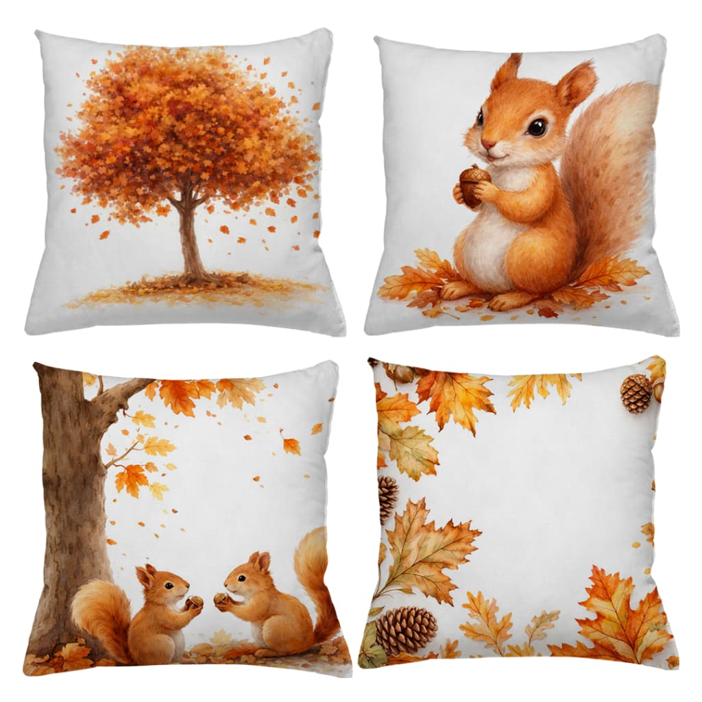 KIT 4 CAPAS DE ALMOFADAS DECORATIVAS ESQUILO NOZ OUTONO - TAMANHO 45X45