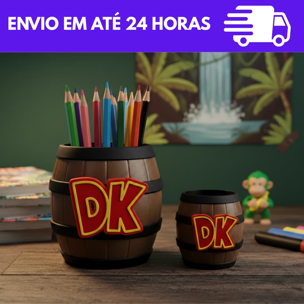 Barril Donkey Kong Personalizado Porta Lápis Decorativo Geek para Mesa Gamer