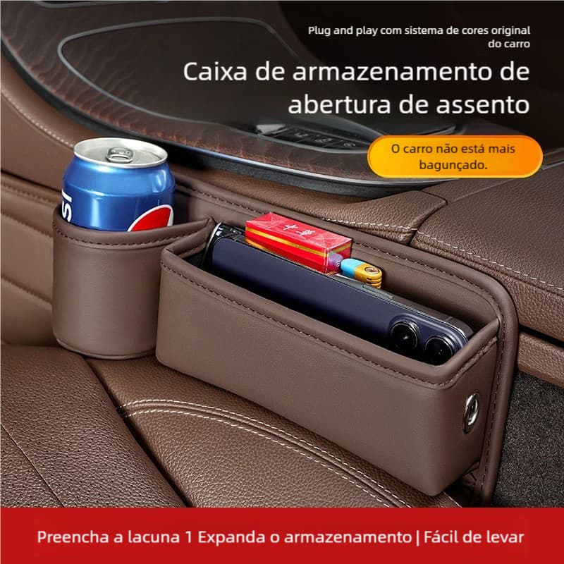 Organizador de Assento de Carro de Couro Console Multifuncional Caixa de Armazenamento com Suporte Copo