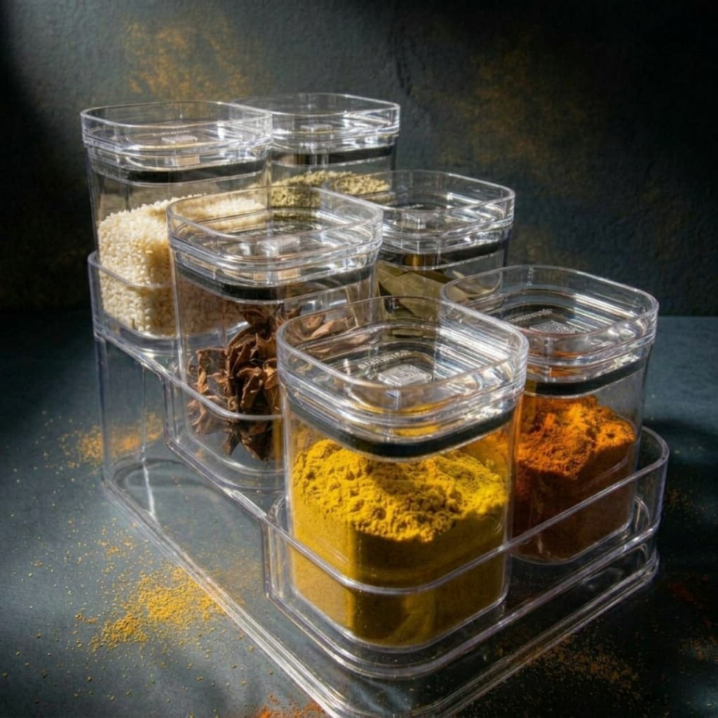 Kit Porta Temperos Organizador Com 6 Potes Herméticos Maquiagem Condimentos Cozinha