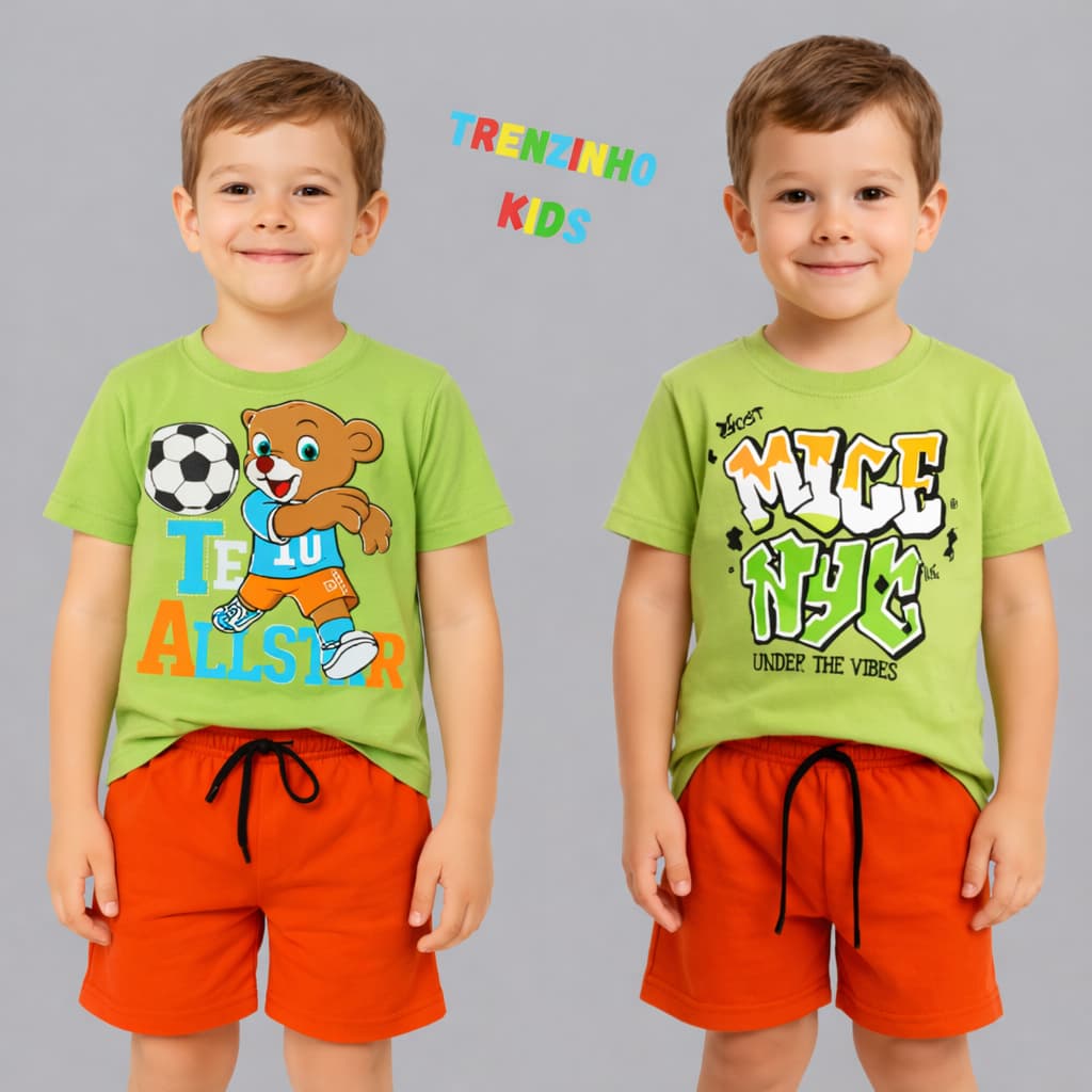 Kit 3 Conjuntos Infantil Masculino Camisa + Bermuda Roupa Juvenil 10 a 14 Anos 6 Peças