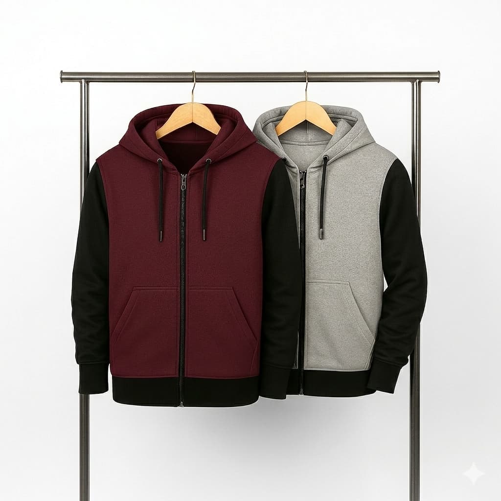 Kit 2  Moletons Com Ziper Masculino Raglan Duas Cores Estiloso