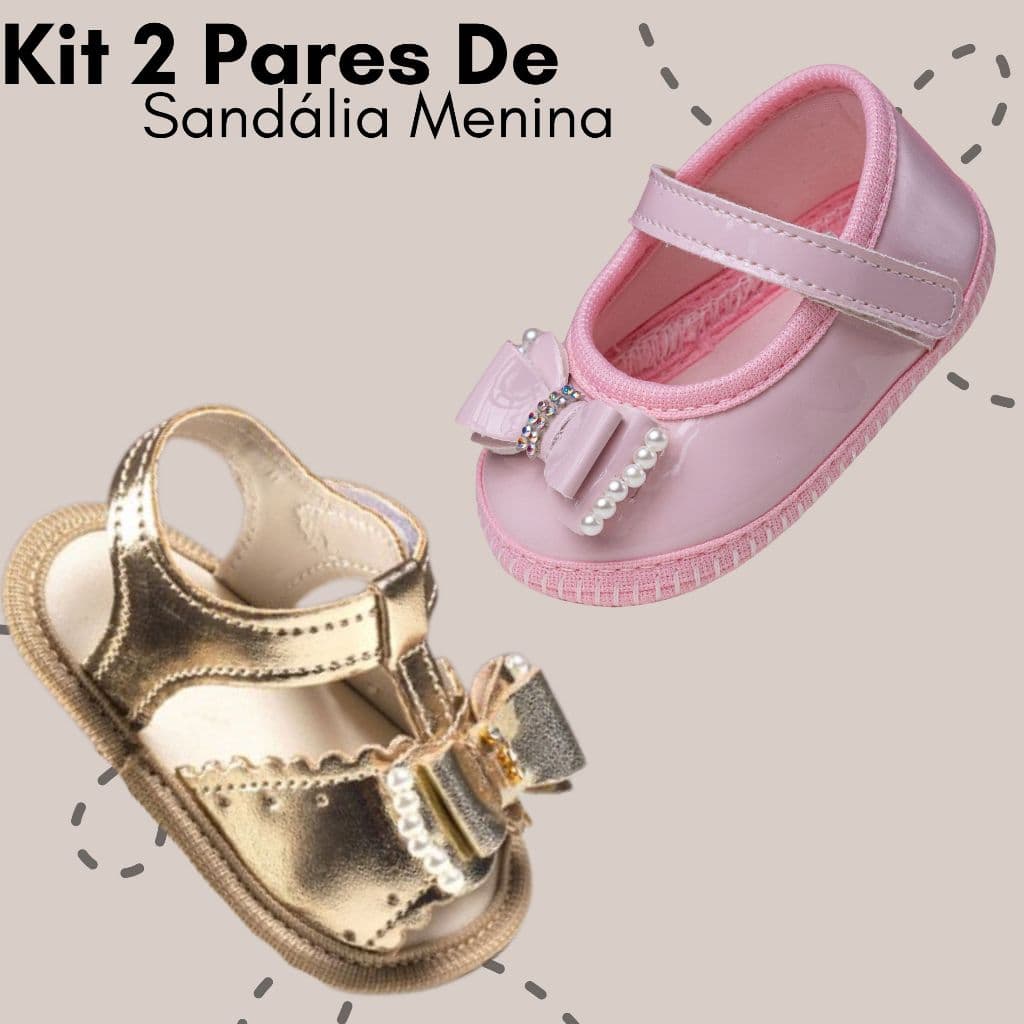 Kit 2 Pares De Sandália + Sapatilha Menina Criança Vários Modelos Confortável Lançamento