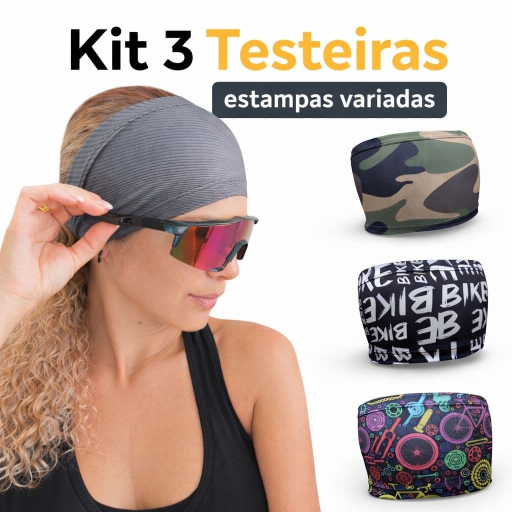 Kit 3 Testeiras Tiara de Cabelo Headband Corrida Esporte