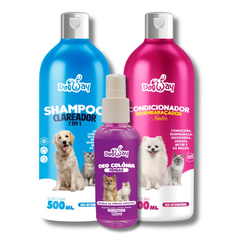 Kit Shampoo Clareador 7 em 1 e Condicionador Neutro e Deo Colônia para Cães e Gatos
