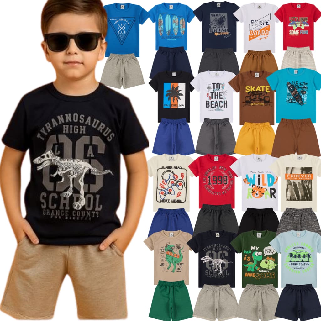 Kit Conjunto Infantil Masculino do 1 ao 10 | Conjunto Verão Menino Confortável | Conjuntos Infantil Masculino