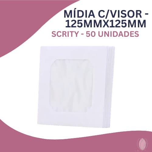 Envelope para CD/DVD com Visor Scrity 125mm x 125mm - Pacote com 50 Unidades