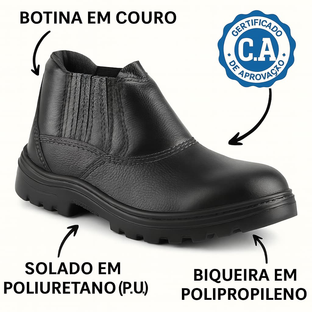 Botina de Segurança com biqueira PVC em couro legitimo com C.A