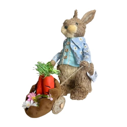 Coelho Decorativo de Páscoa com Carrinho de Mão