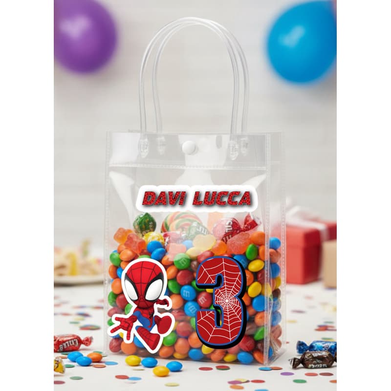 Kit de Adesivos Personalizado para Sacolinha Transparente Homem Aranha| Adesivos + Tag | Festa Infantil