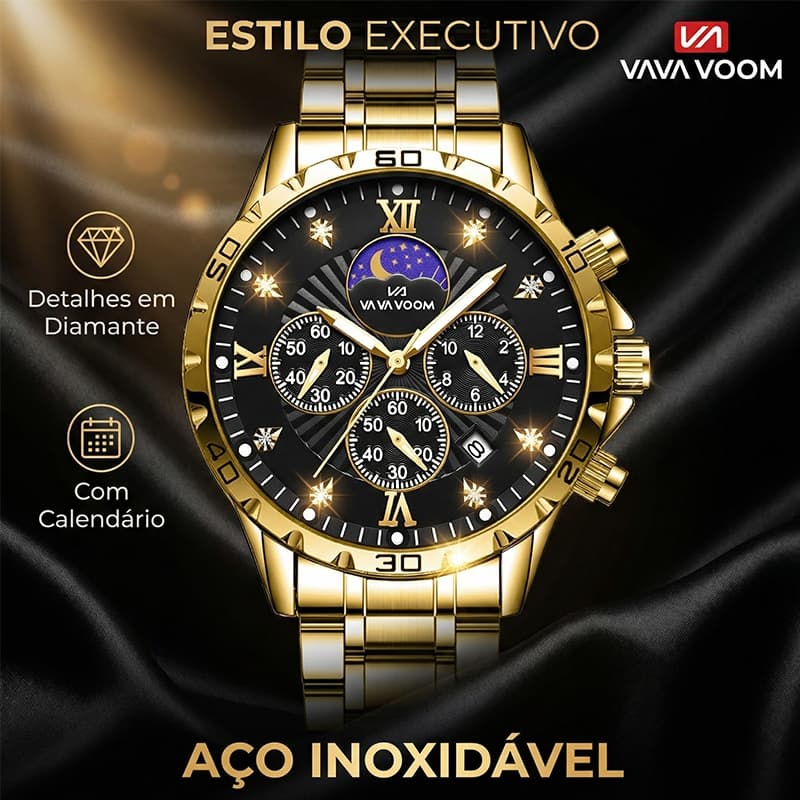 Relógio de Pulso Masculino Multifuncional Edição Céu Estrelado À Prova D’água Aço 2772
