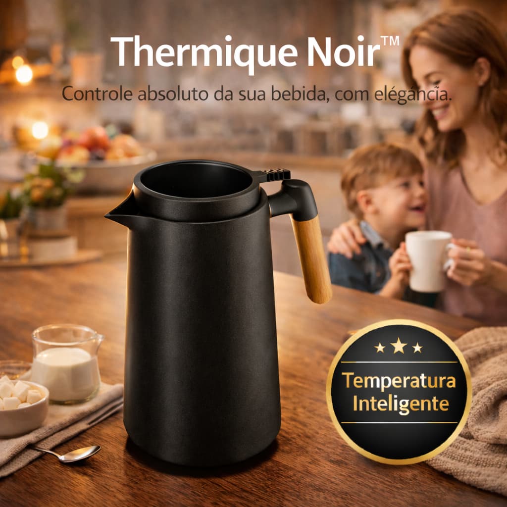 Garrafa Térmica 1L Café Chá Água Nórdica Cabo de Madeira