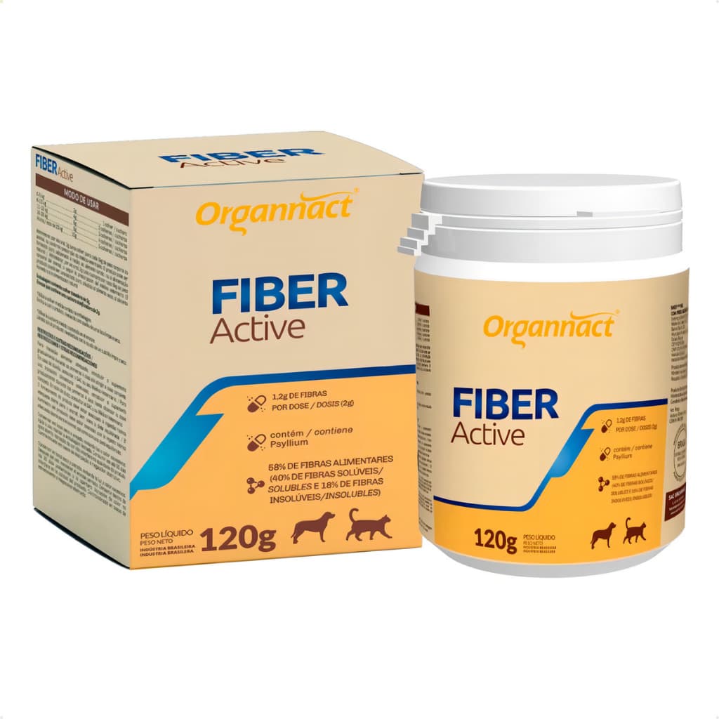 Organnact Fiber Active Suplemento para Cães e Gatos Suplemento para Saude Intestinal Canina
